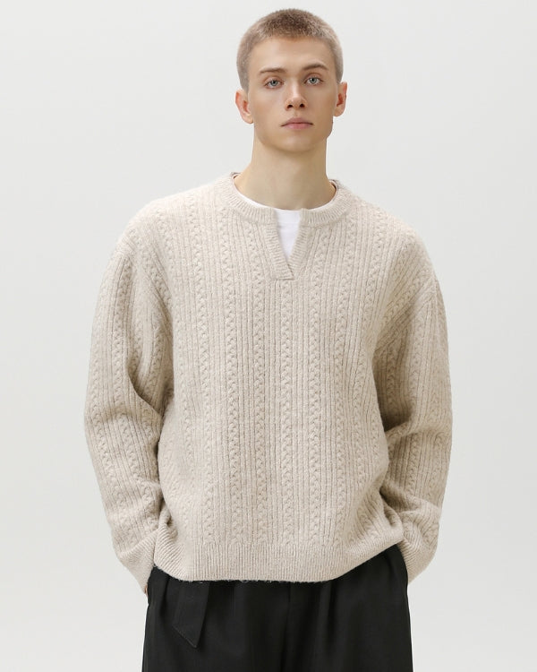Cable Knit Notch Neck Sweater