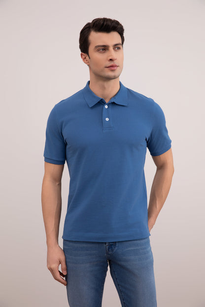 Blue Cotton-Piqué Polo Shirt