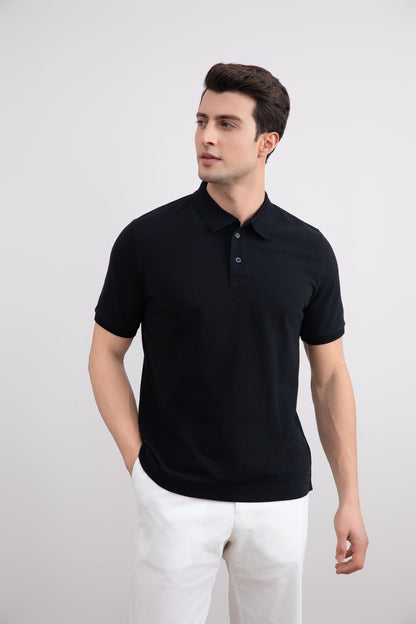 Black Cotton-Piqué Polo Shirt