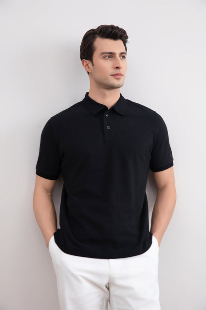Black Cotton-Piqué Polo Shirt