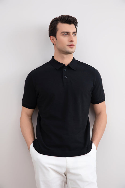 Black Cotton-Piqué Polo Shirt