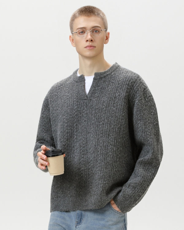 Cable Knit Notch Neck Sweater