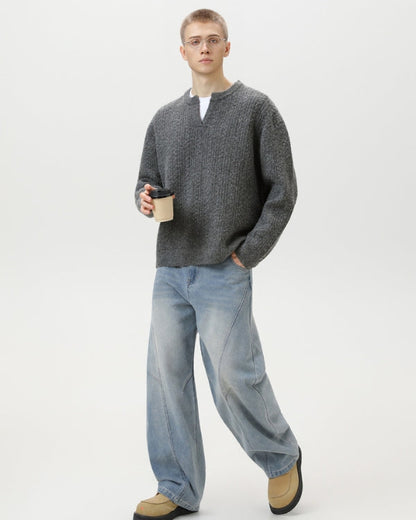 Cable Knit Notch Neck Sweater