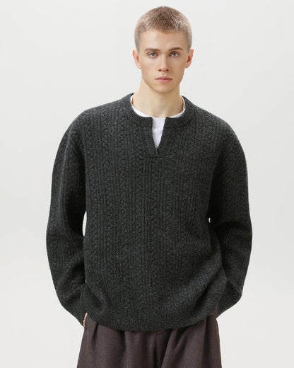 Cable Knit Notch Neck Sweater