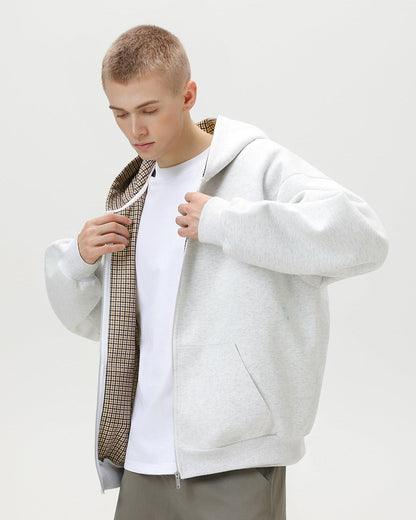 "Get Real" Checked Lined Zip Hoodie