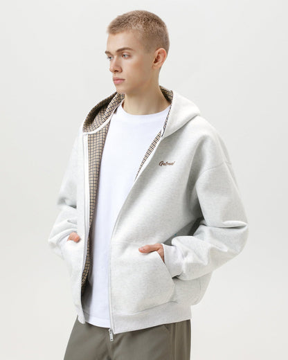 "Get Real" Checked Lined Zip Hoodie