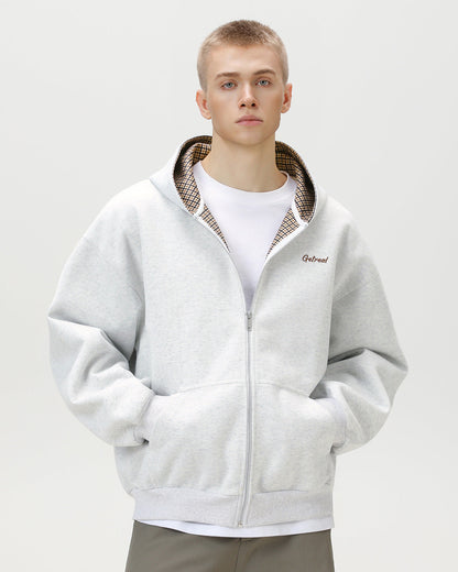 "Get Real" Checked Lined Zip Hoodie